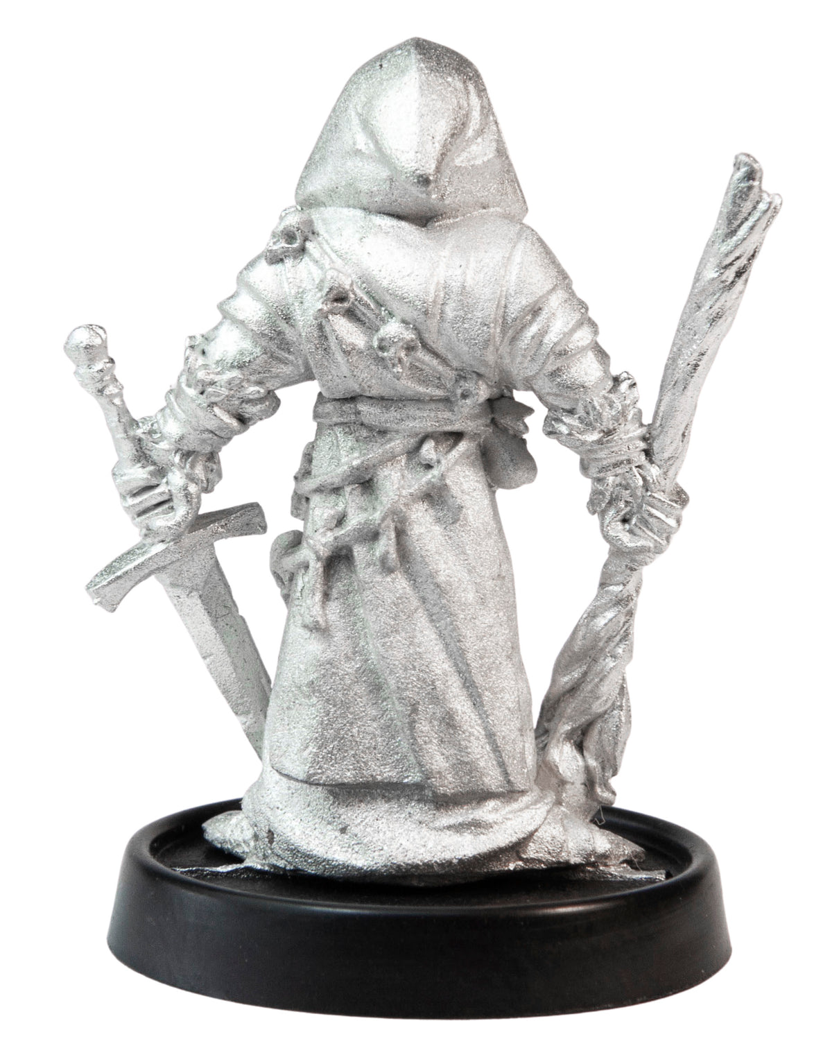 Unpainted pewter Male Human Hedgemage miniature, 38mm tall, another view