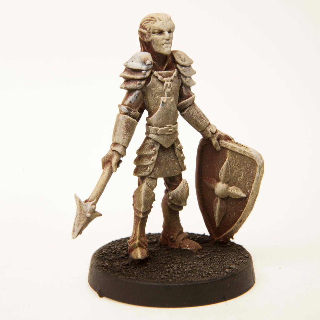 Primed pewter Elf Spearman miniature, 35mm tall