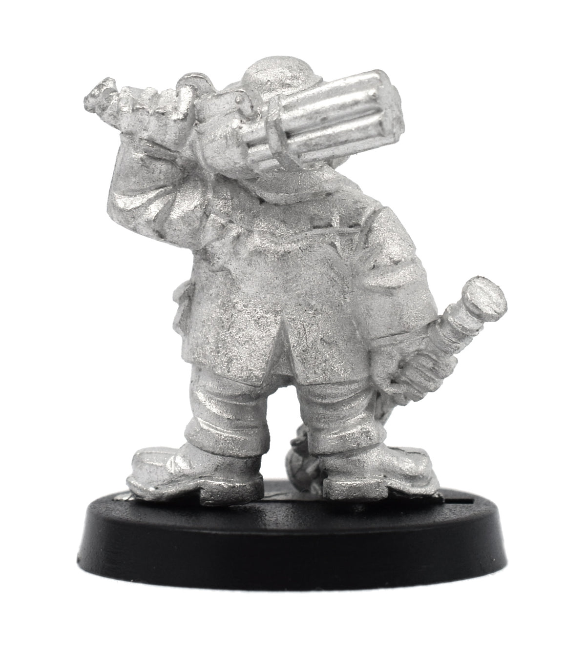 Unpainted pewter Dwarven Investigator miniature, 26mm tall, another view