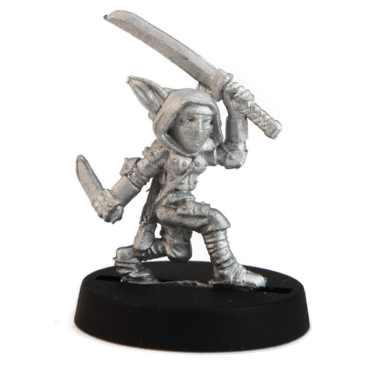 Unpainted pewter Gnome Assassin miniature, 23mm tall
