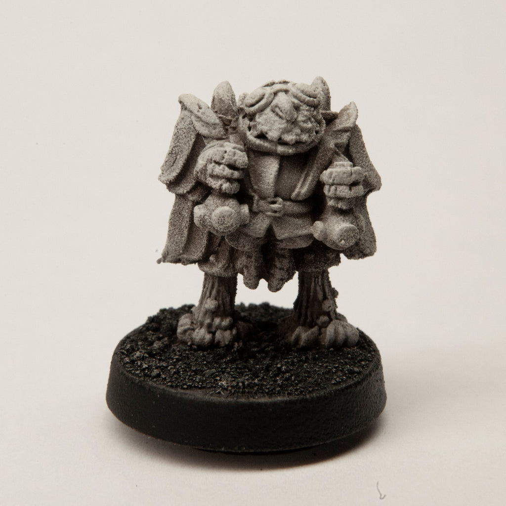 Primed pewter Owlfolk Child Mechanist miniature, 20mm tall
