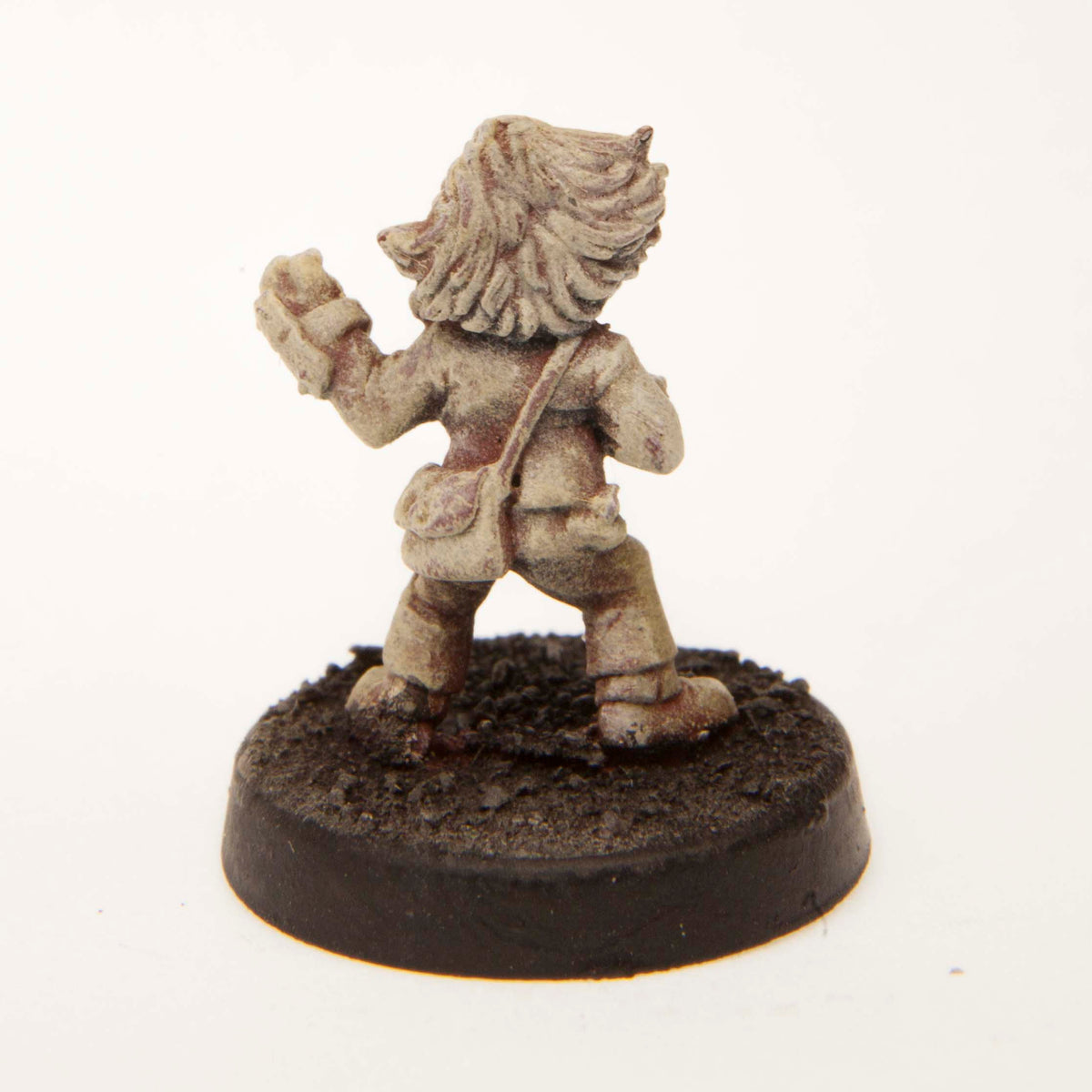 Primed pewter Gnome Monk miniature, 20mm tall, another view