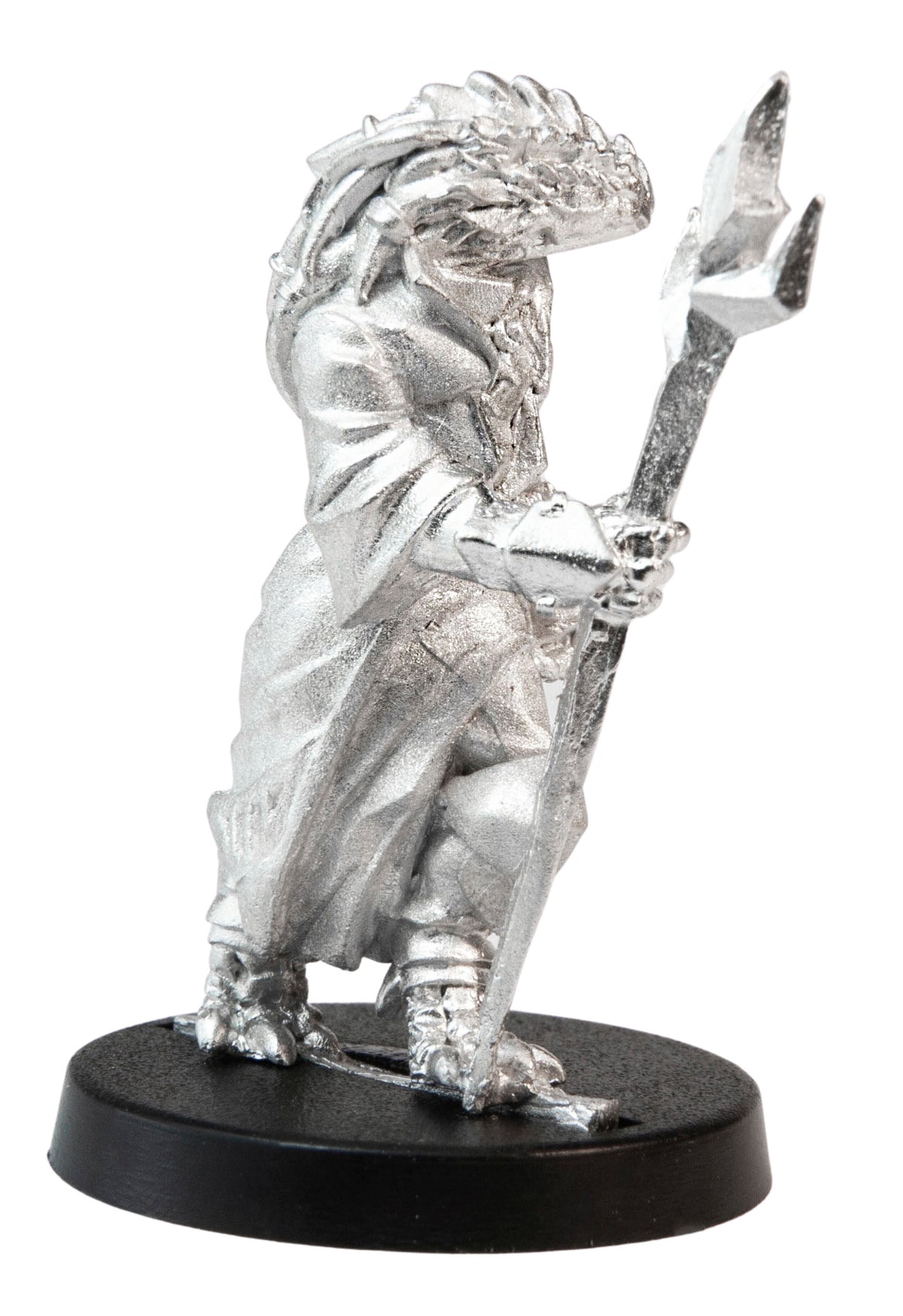 Unpainted pewter Half-Dragon Wizard miniature, 38mm tall, another view