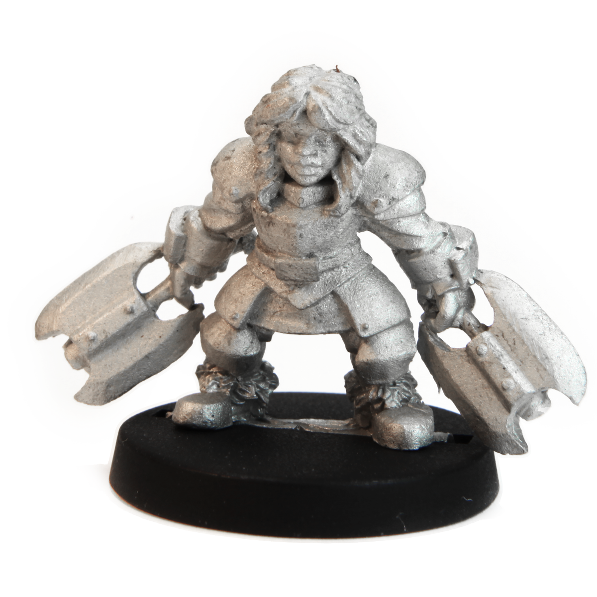 Unpainted pewter Dwarven Berserker miniature, 23mm tall