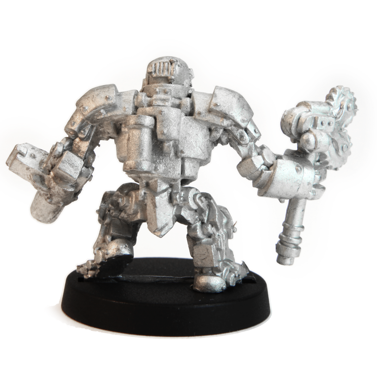 Unpainted pewter Dwarven Automaton miniature, 26mm tall, another view