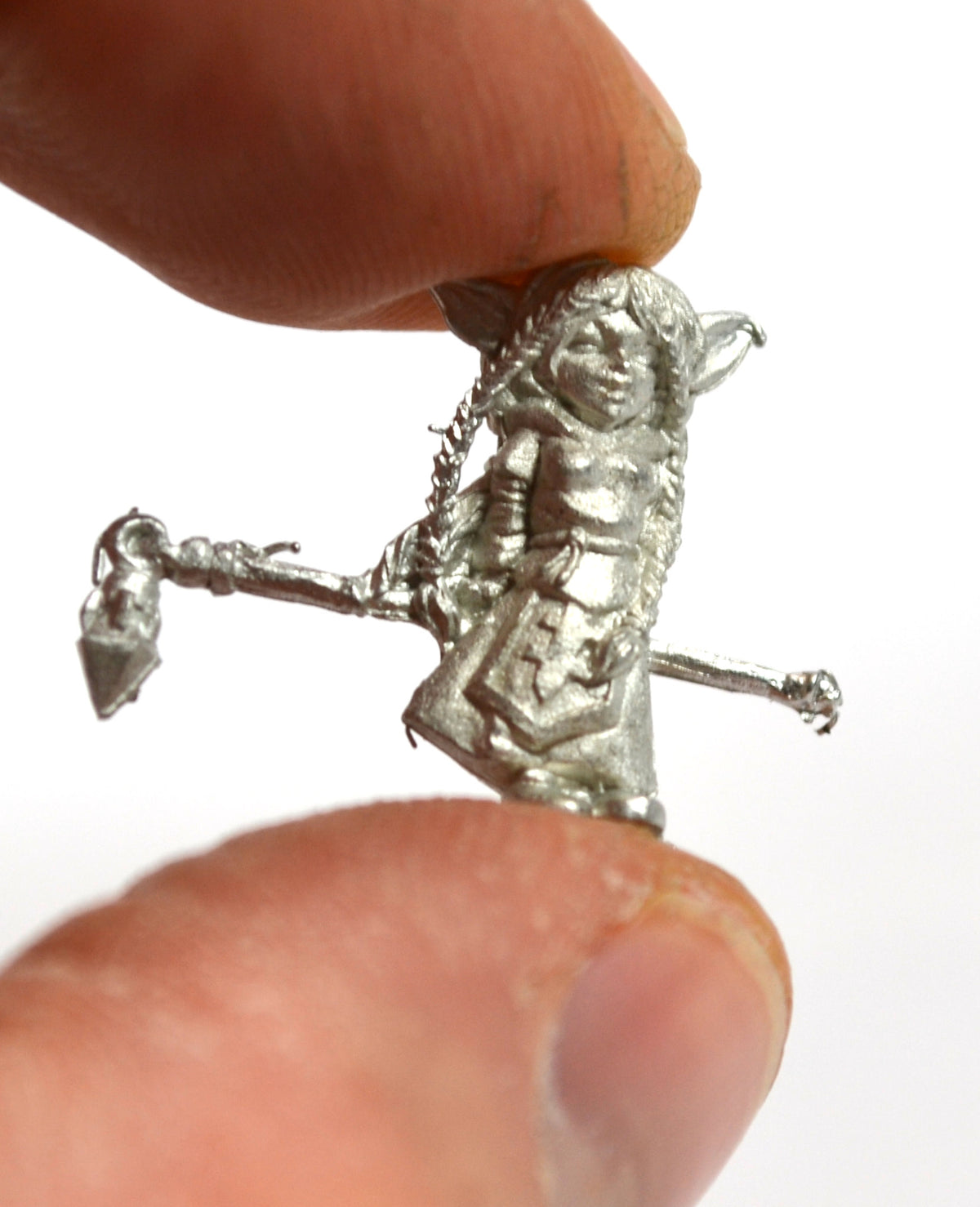 Unpainted pewter Gnome Cleric miniature, 19mm tall, another view
