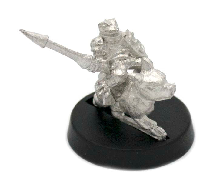 Unpainted pewter Grippli Knight Mounted on Pig miniature, 23mm tall, another view