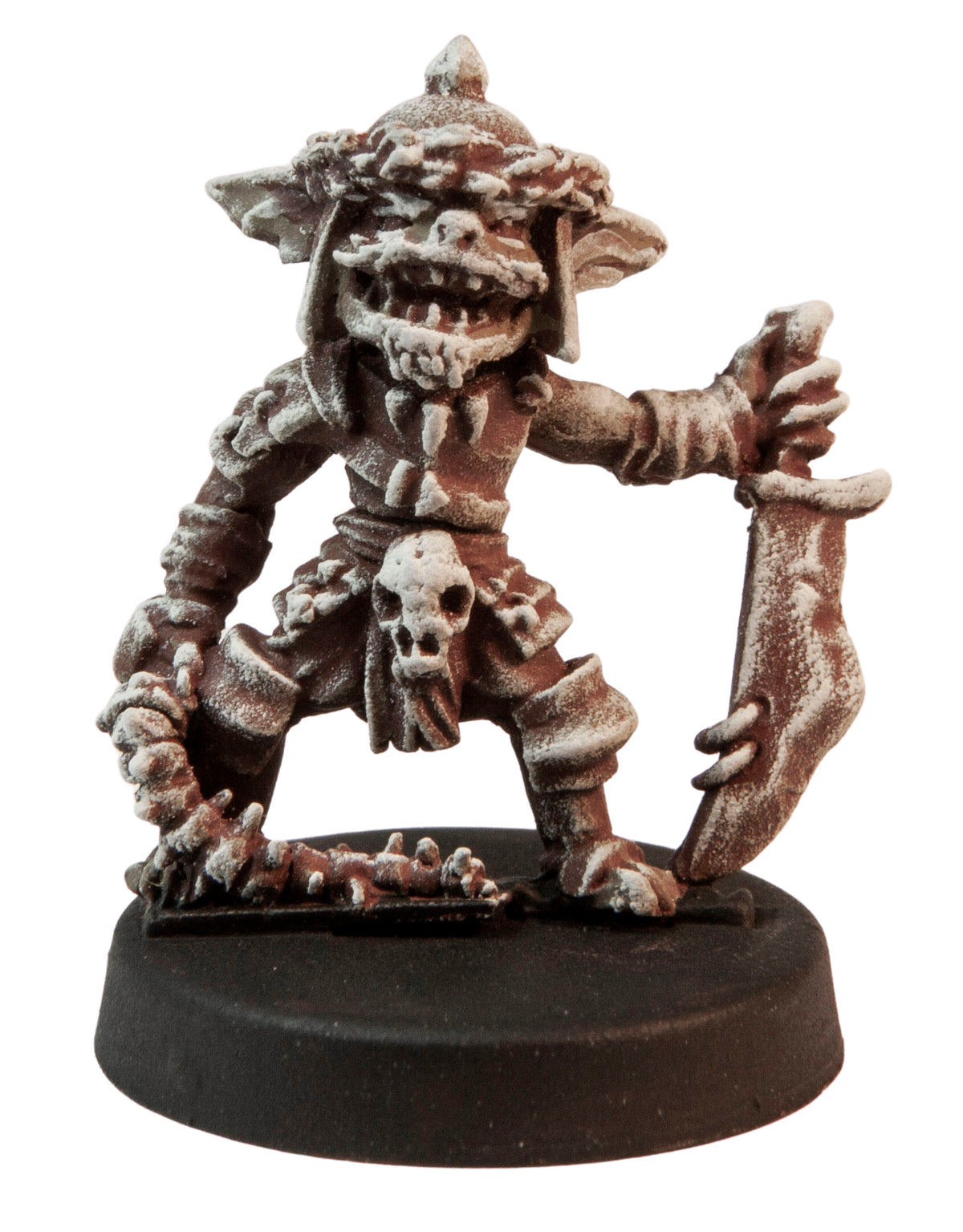 Primed pewter Male Goblin Taskmaster miniature, 26mm tall