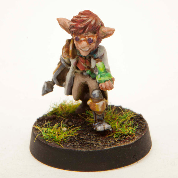 Gnome Mad Scientist miniature, painted example (ships unpainted)