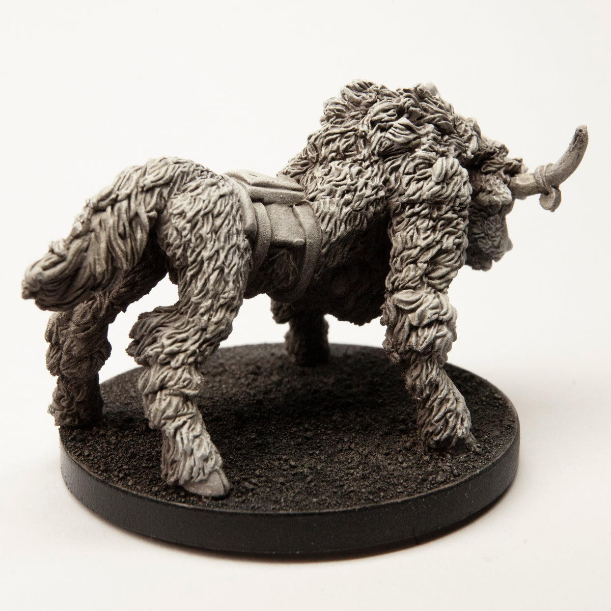 Primed pewter Yak Mount miniature, 31mm tall, another view