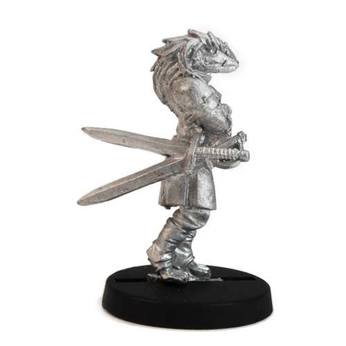 Unpainted pewter Half-Dragon Duelist miniature, 35mm tall, another view