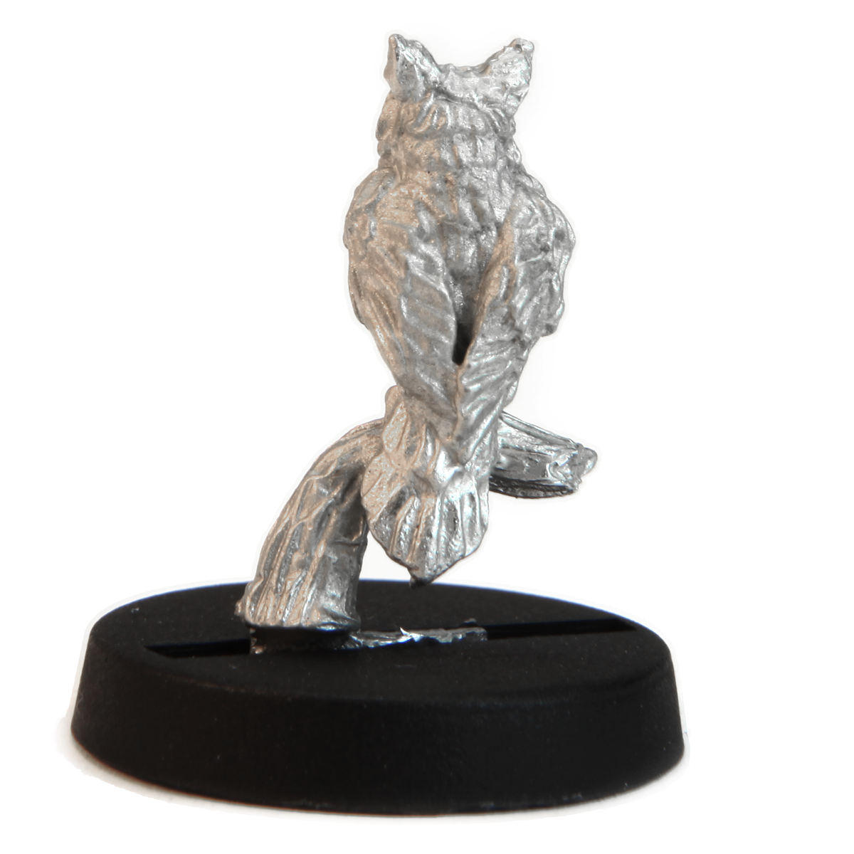 Unpainted pewter Owl miniature, 20mm tall, another view