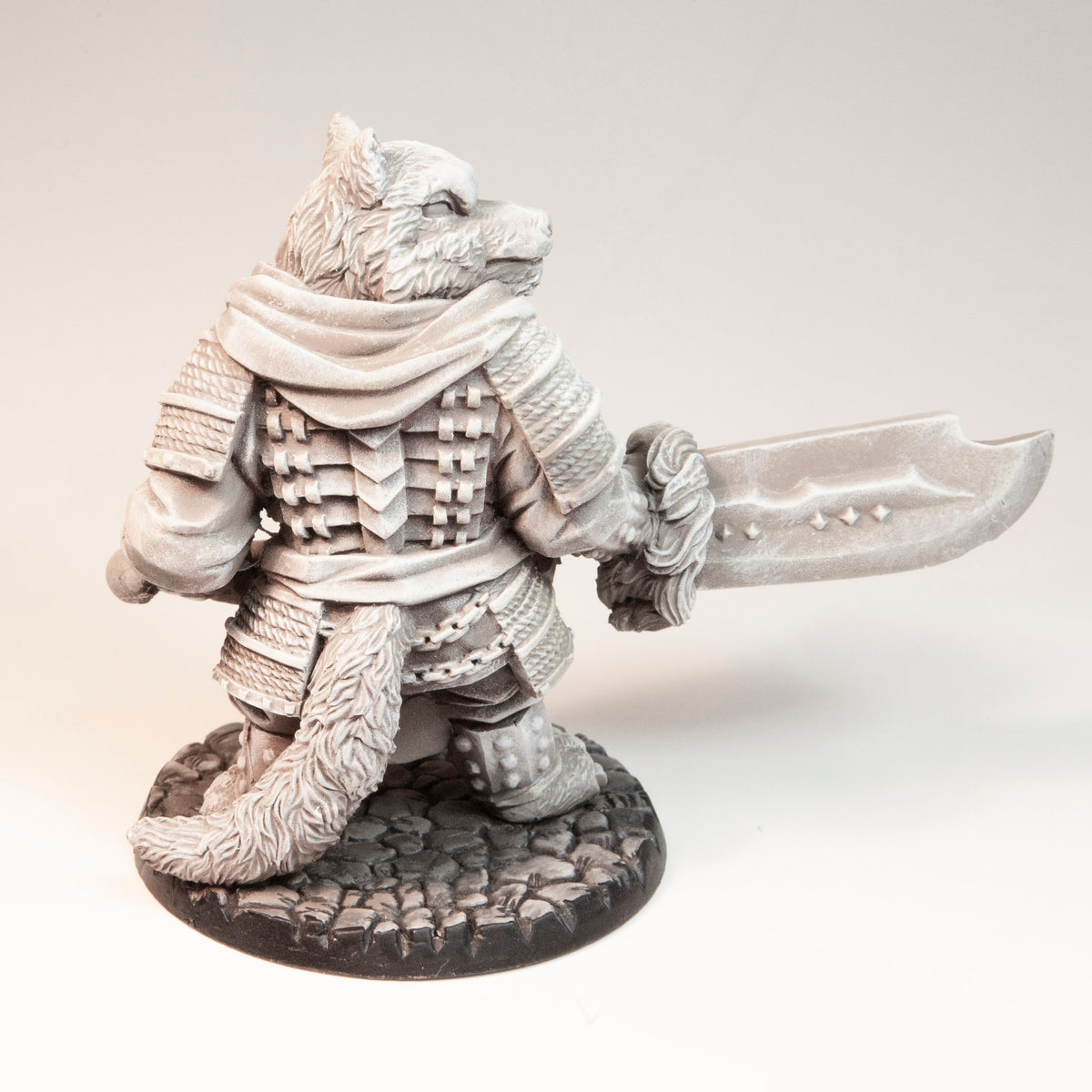 Primed resin Wolf Lord miniature, 82mm tall, another view