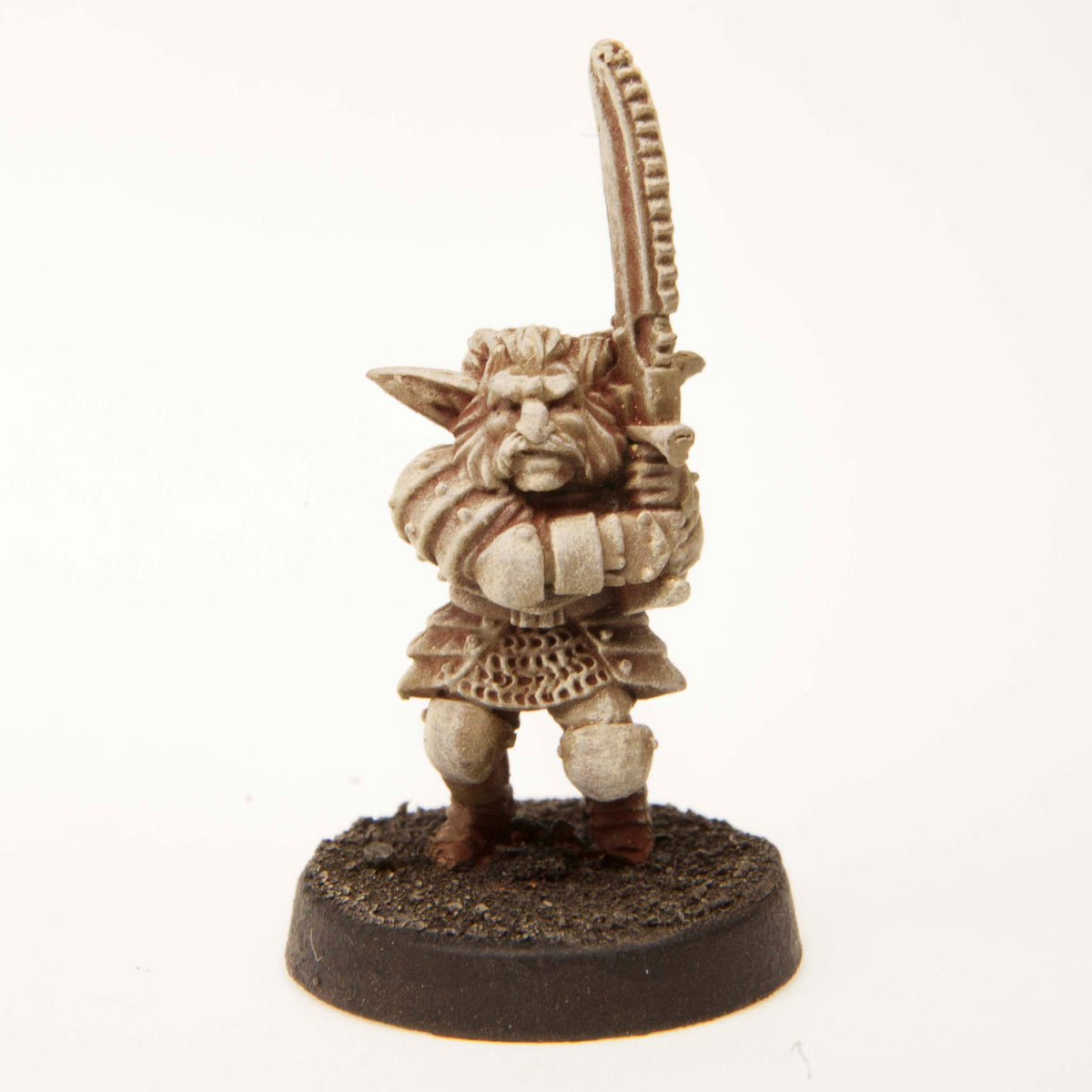 Primed pewter Gnome Warrior miniature, 34mm tall