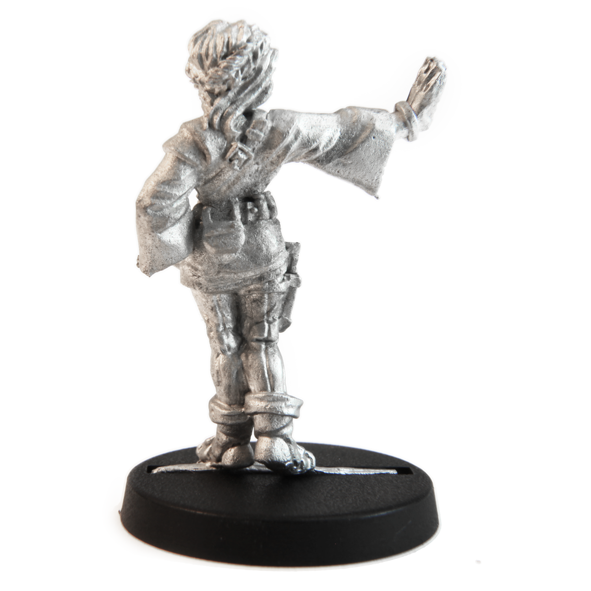 Unpainted pewter Human Mage Female miniature, 35mm tall, another view