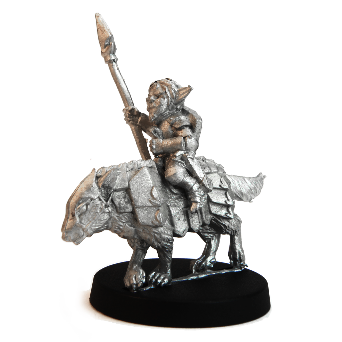 Unpainted pewter Gnome Knight Mounted miniature, 38mm tall
