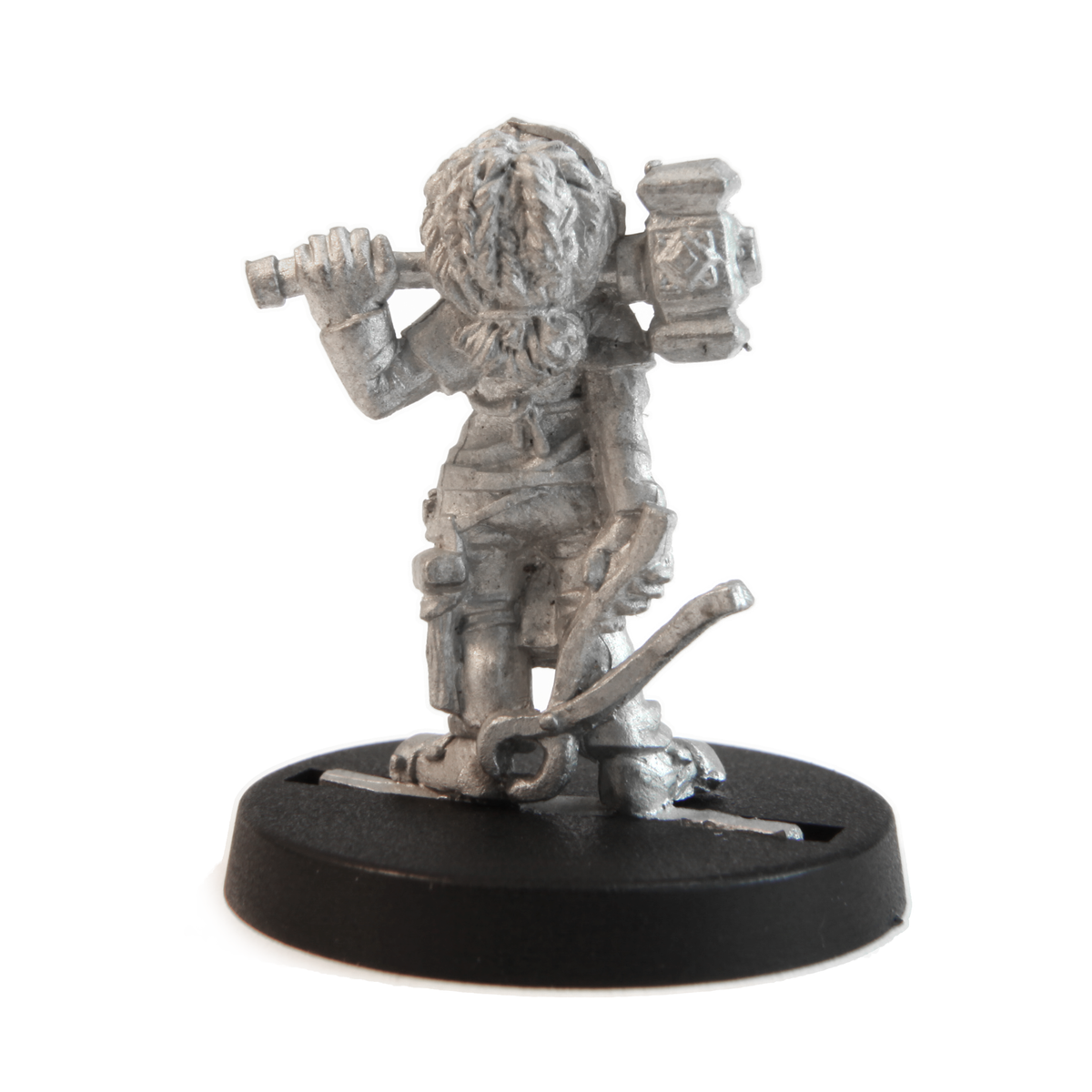 Unpainted pewter Dwarf Blacksmith miniature, 25mm tall, another view