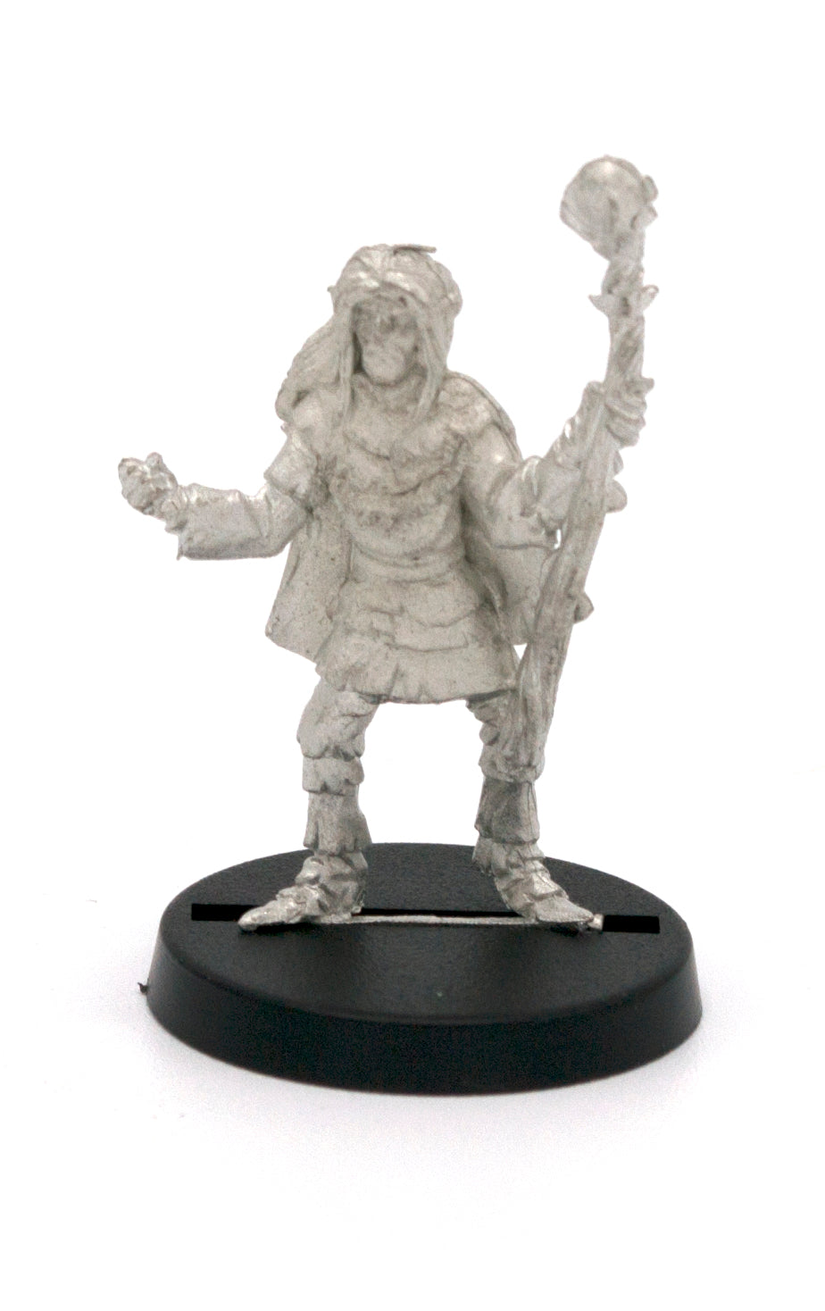 Unpainted pewter Elf Wizard miniature, 38mm tall, another view