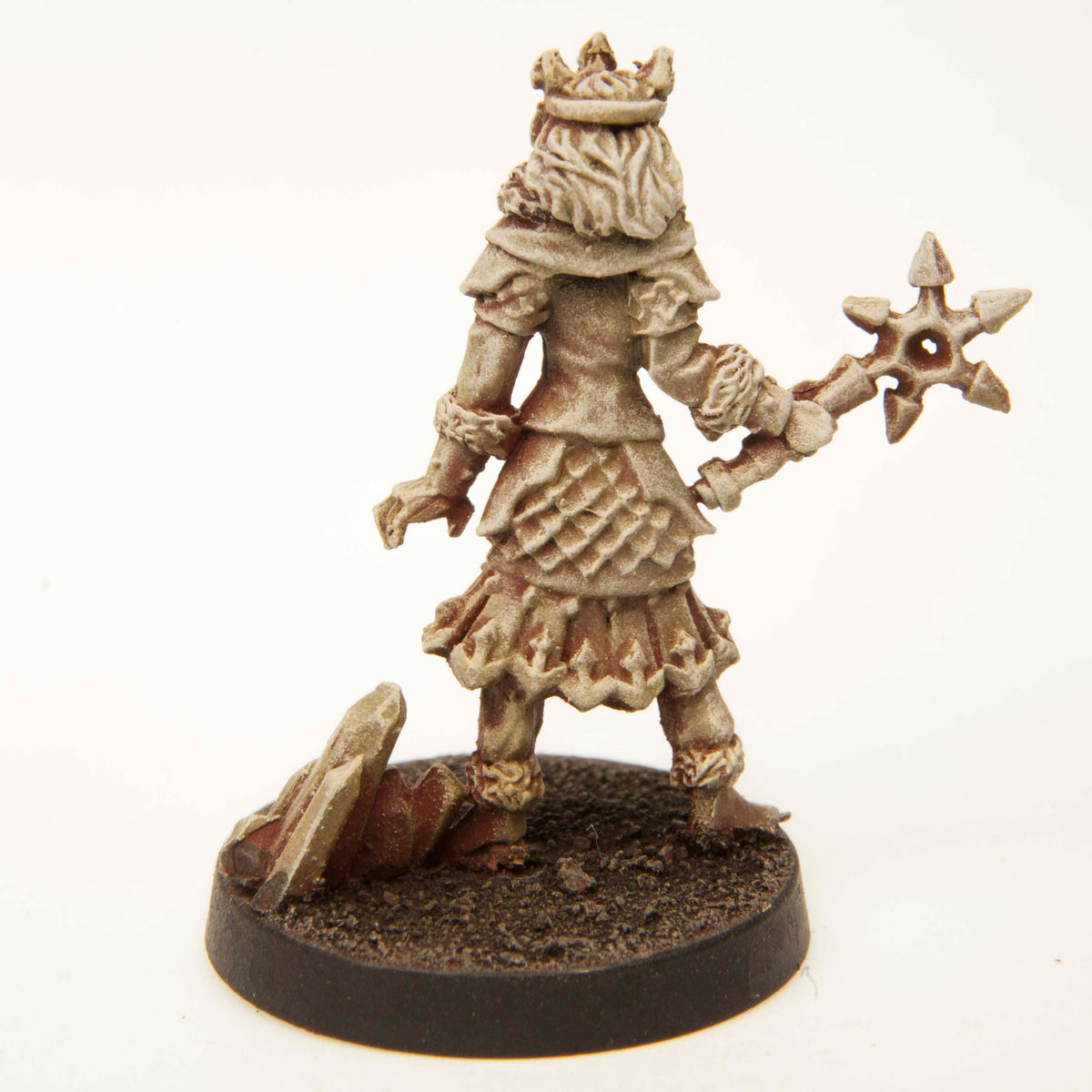 Primed pewter Elf Ice Queen miniature, 32mm tall, another view