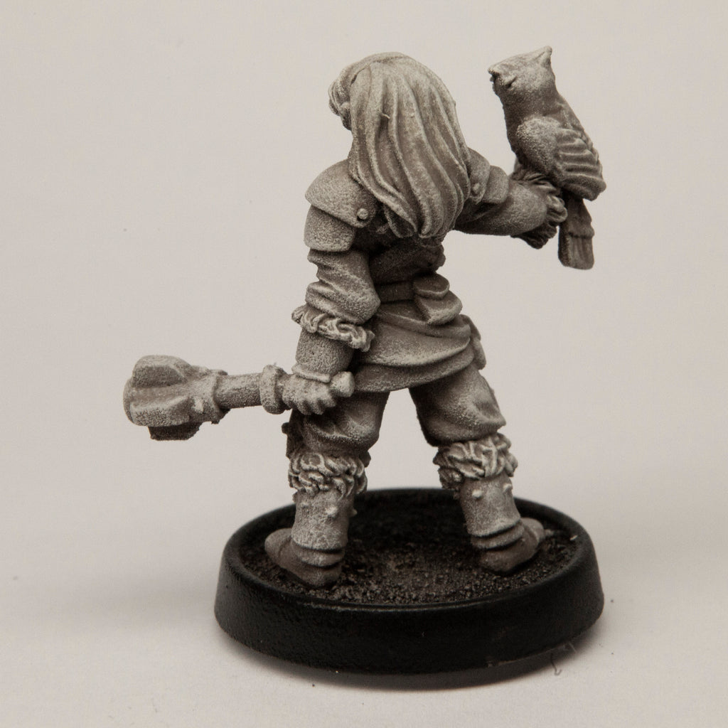 Primed pewter Female Half-Elf Cleric miniature, 32mm tall, another view
