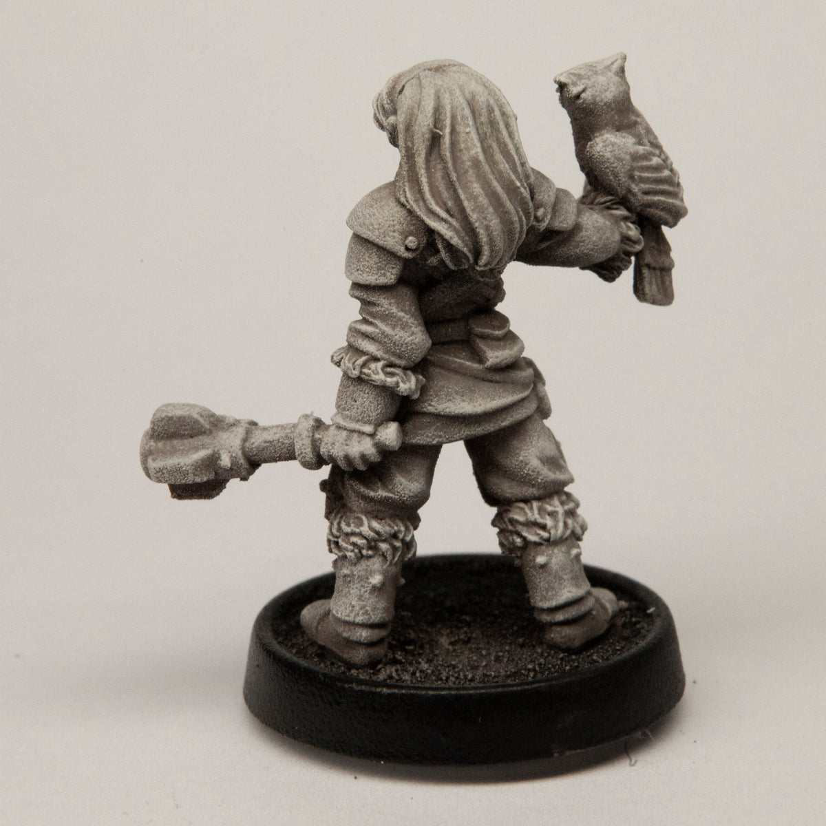 Primed pewter Female Half-Elf Cleric miniature, 32mm tall, another view