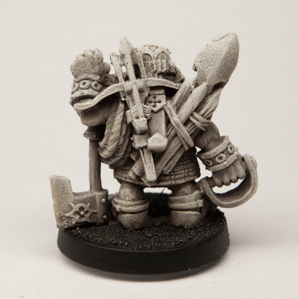 Primed pewter Male Dwarf Ranger miniature, 28mm tall, another view