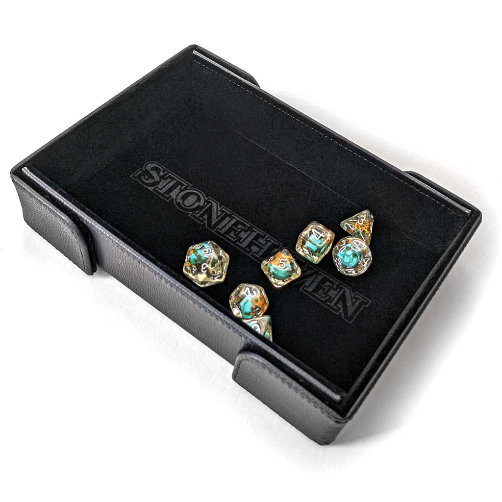Stonehaven Winter Black Velvet and PU Leather Magnetic Dice Tray, another view