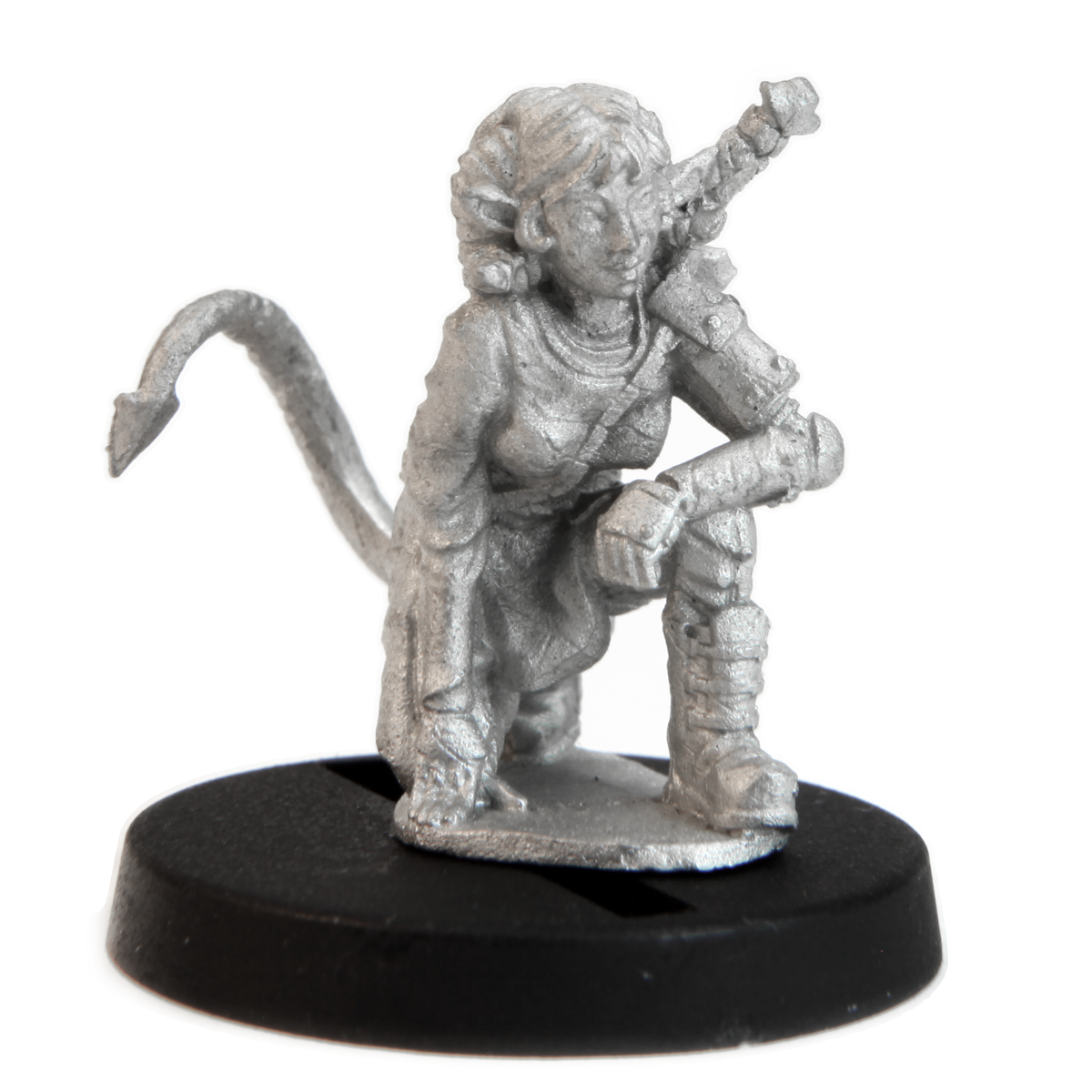 Unpainted pewter Tiefling Fighter miniature, 22mm tall