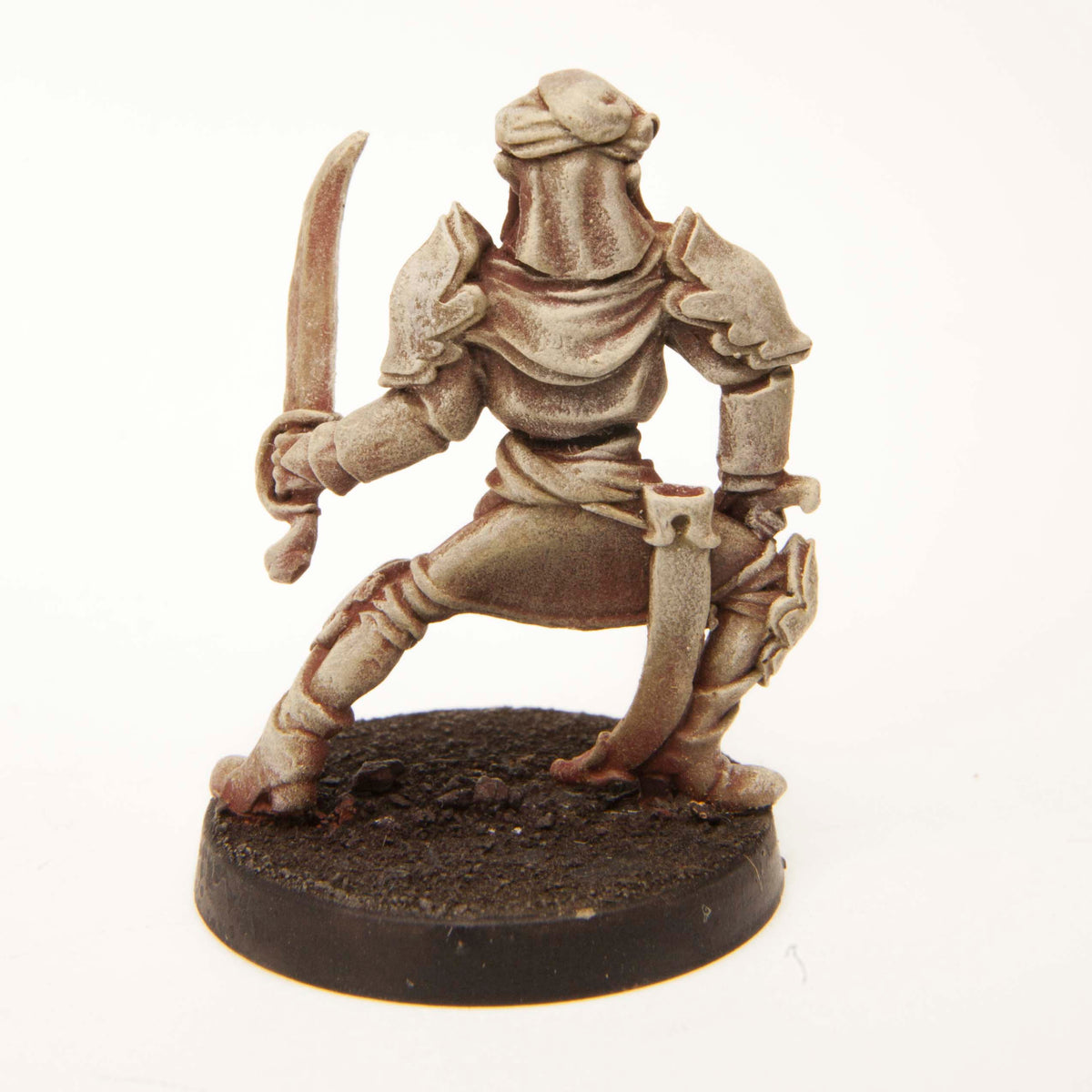 Primed pewter Elf Infiltrator miniature, 30mm tall, another view
