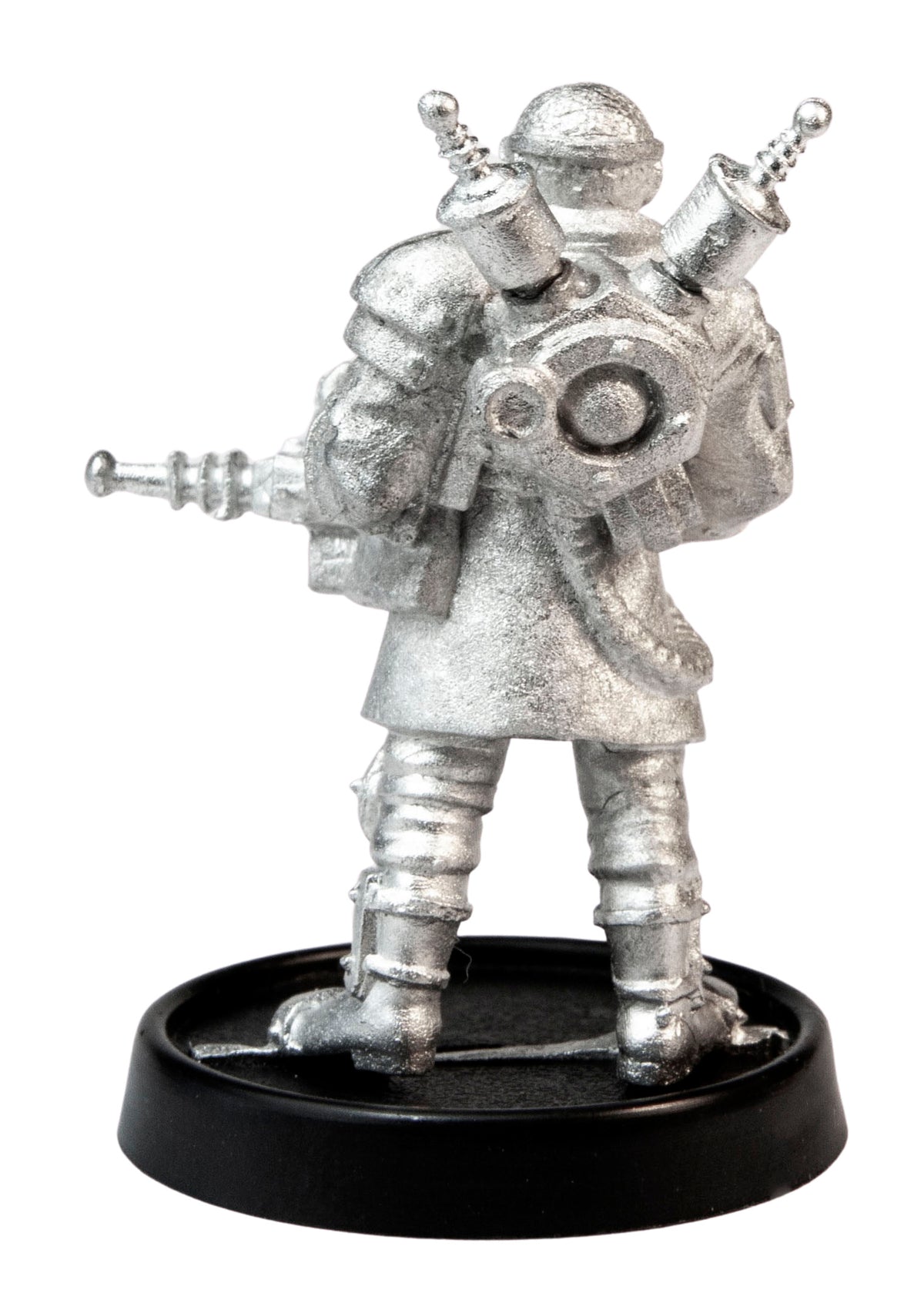 Unpainted pewter Male Human Mad Scientist miniature, 37mm tall, another view