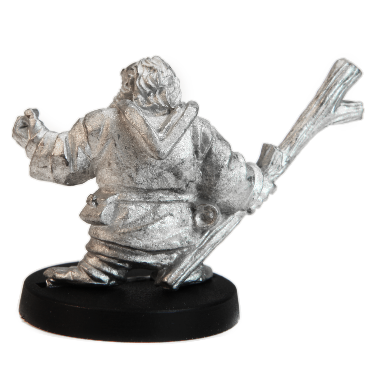 Unpainted pewter Male Dwarven Wizard miniature, 25mm tall, another view