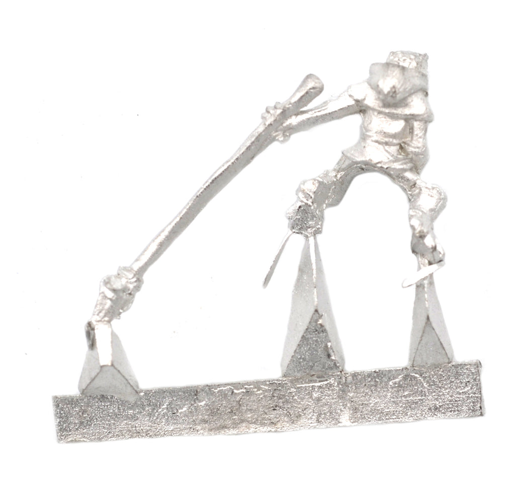 Unpainted pewter Grippli Spearman Rider miniature, 22mm tall, another view