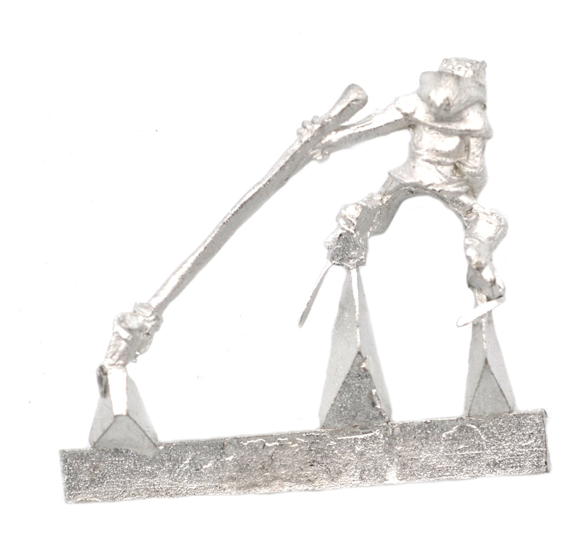 Unpainted pewter Grippli Spearman Rider miniature, 22mm tall, another view