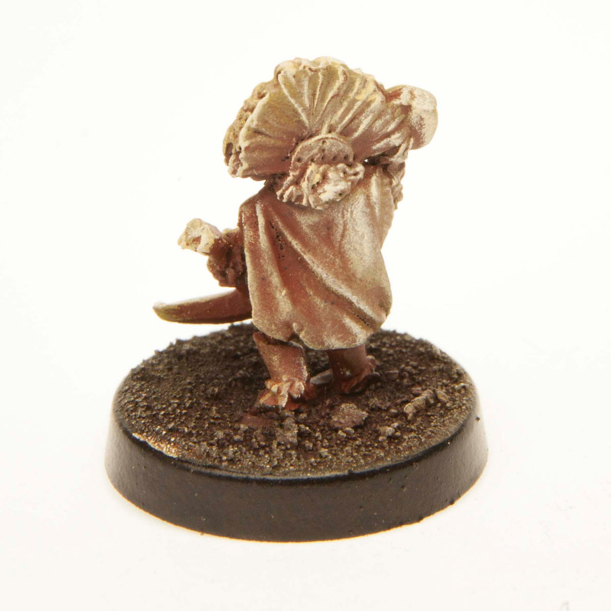 Primed pewter Grippli Leader miniature, 17mm tall, another view