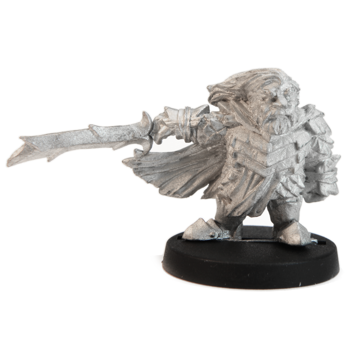 Unpainted pewter Dwarven Gray Warden miniature, 23mm tall