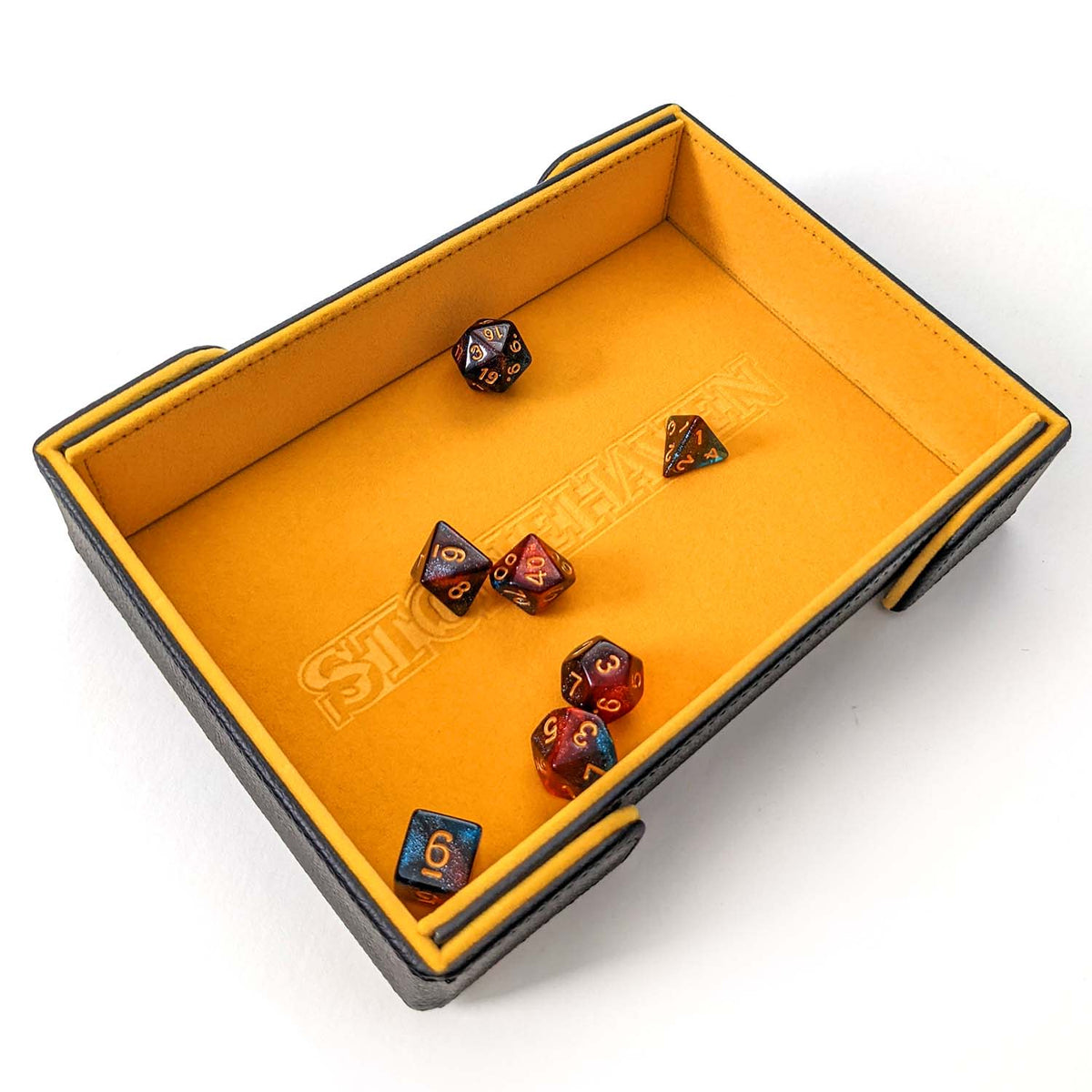 Stonehaven Bright Gold Velvet and PU Leather Magnetic Dice Tray, another view