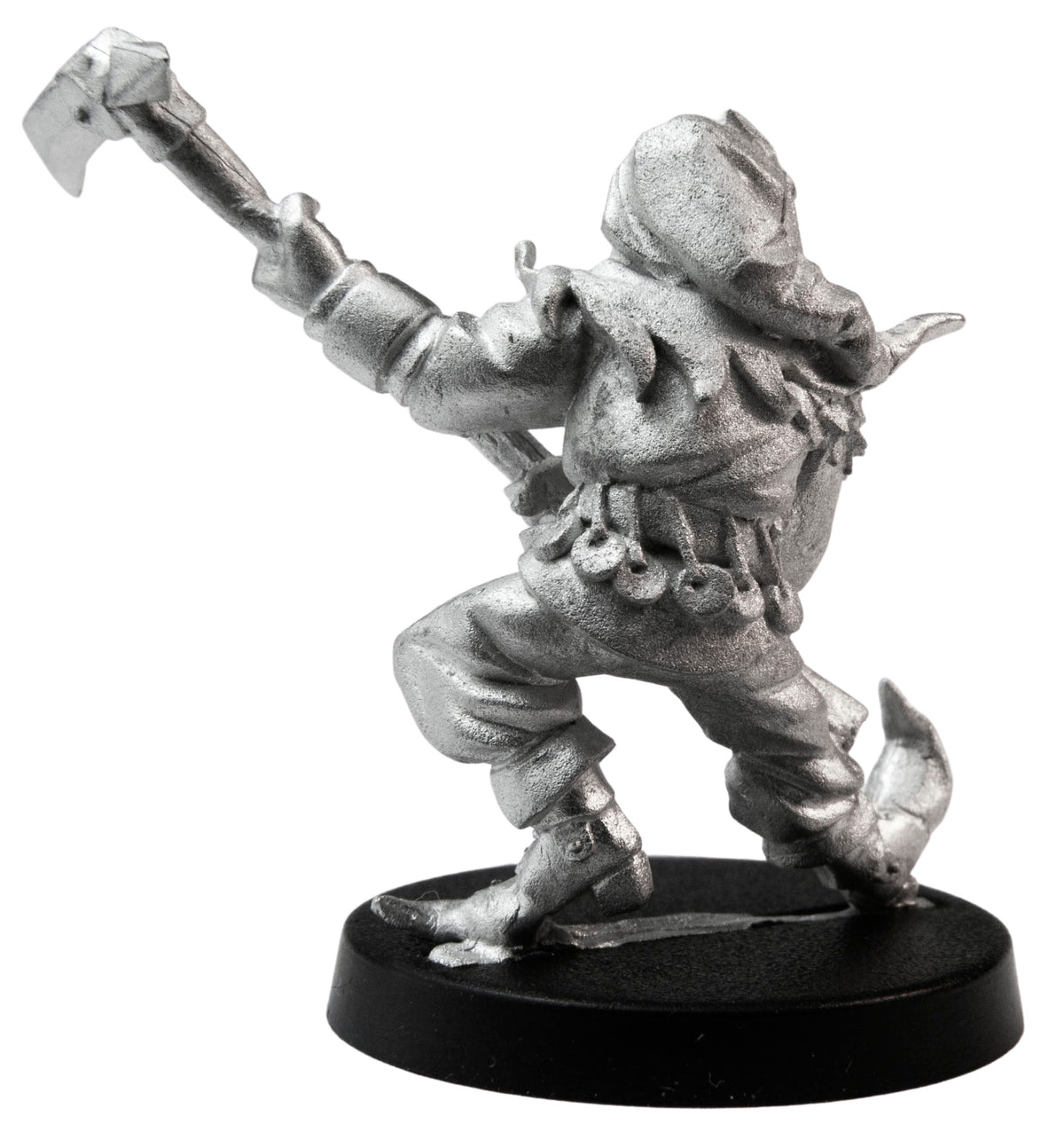 Unpainted pewter Male Human Jester miniature, 35mm tall, another view