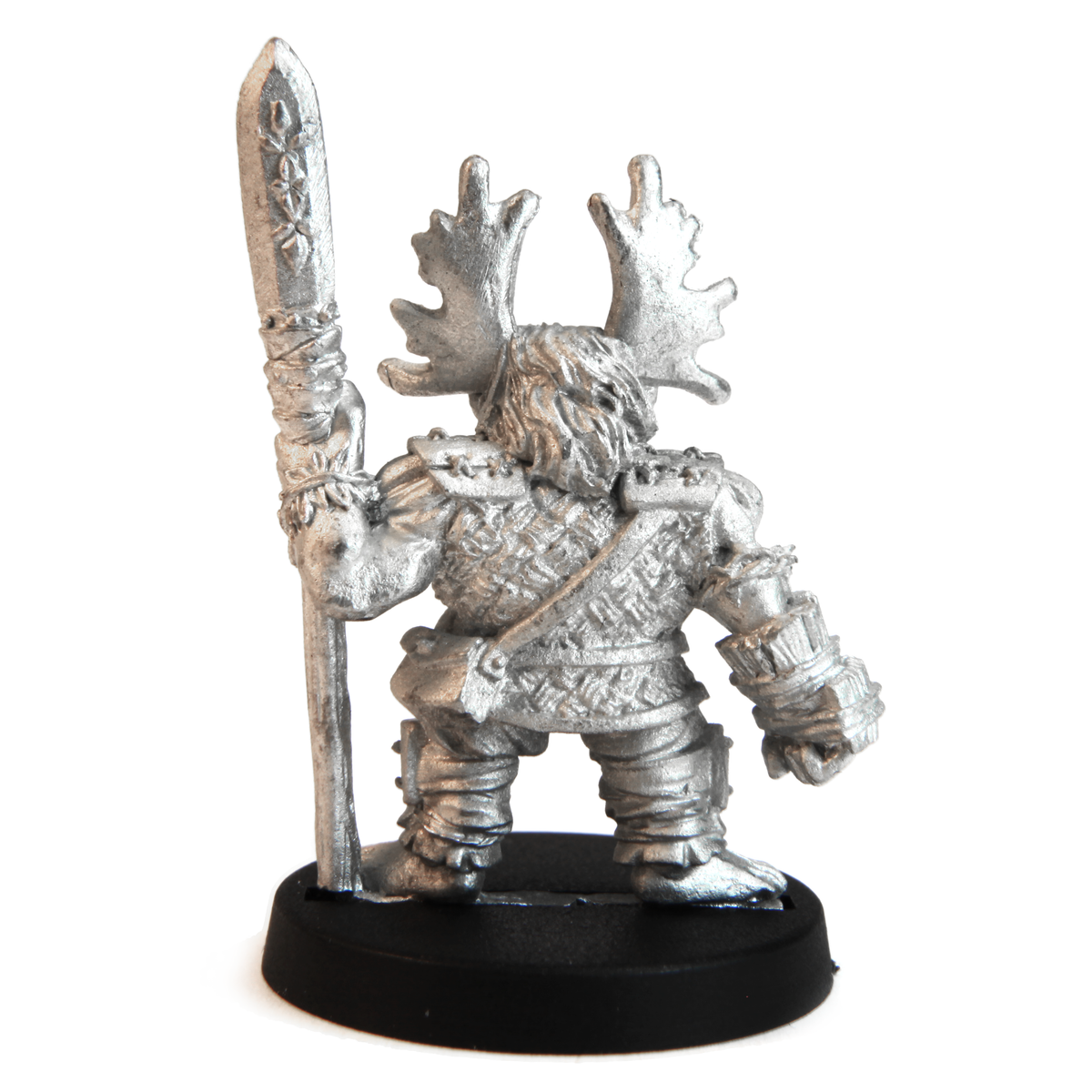 Unpainted pewter Dwarven Druid miniature, 38mm tall, another view