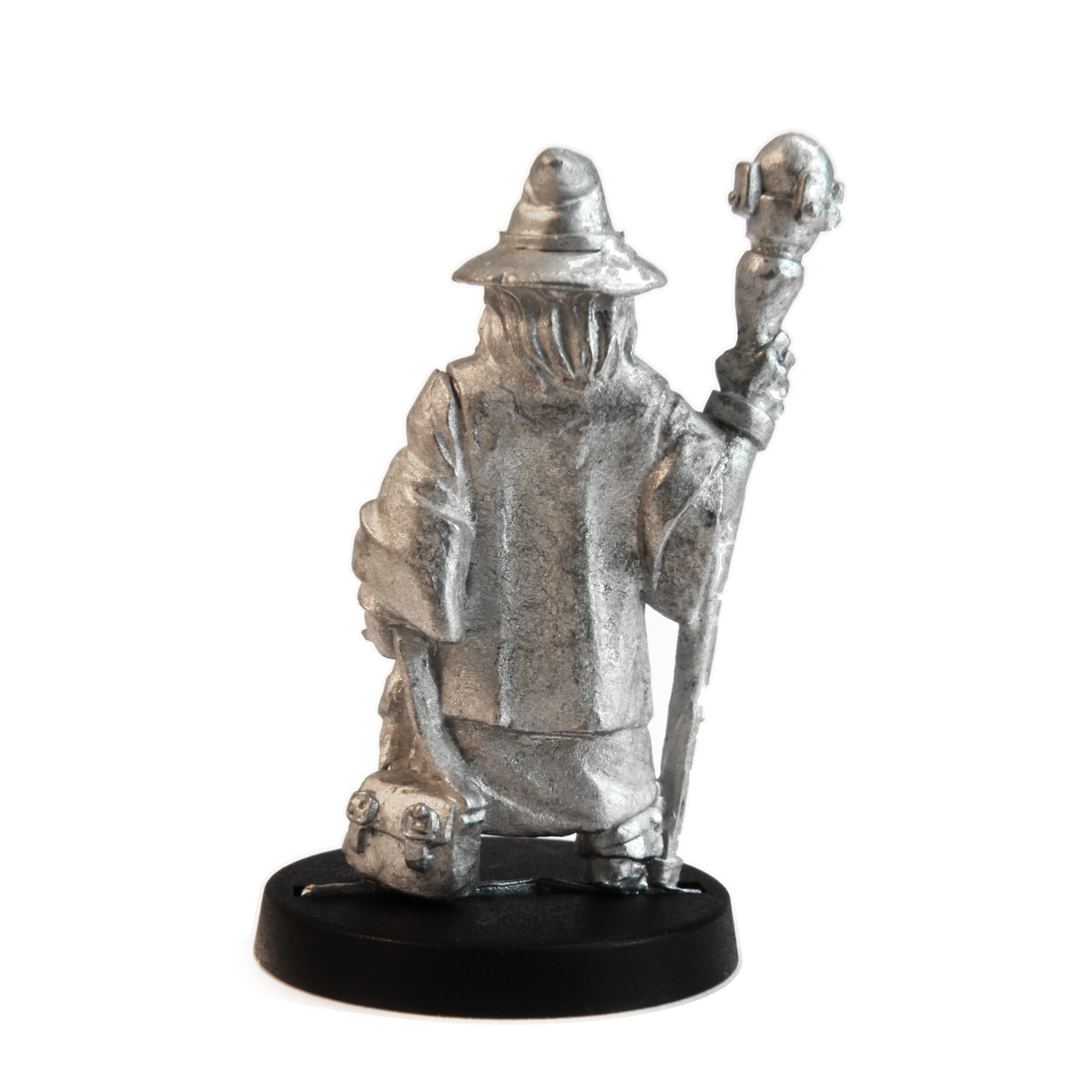 Unpainted pewter Human Wizard Male miniature, 36mm tall, another view