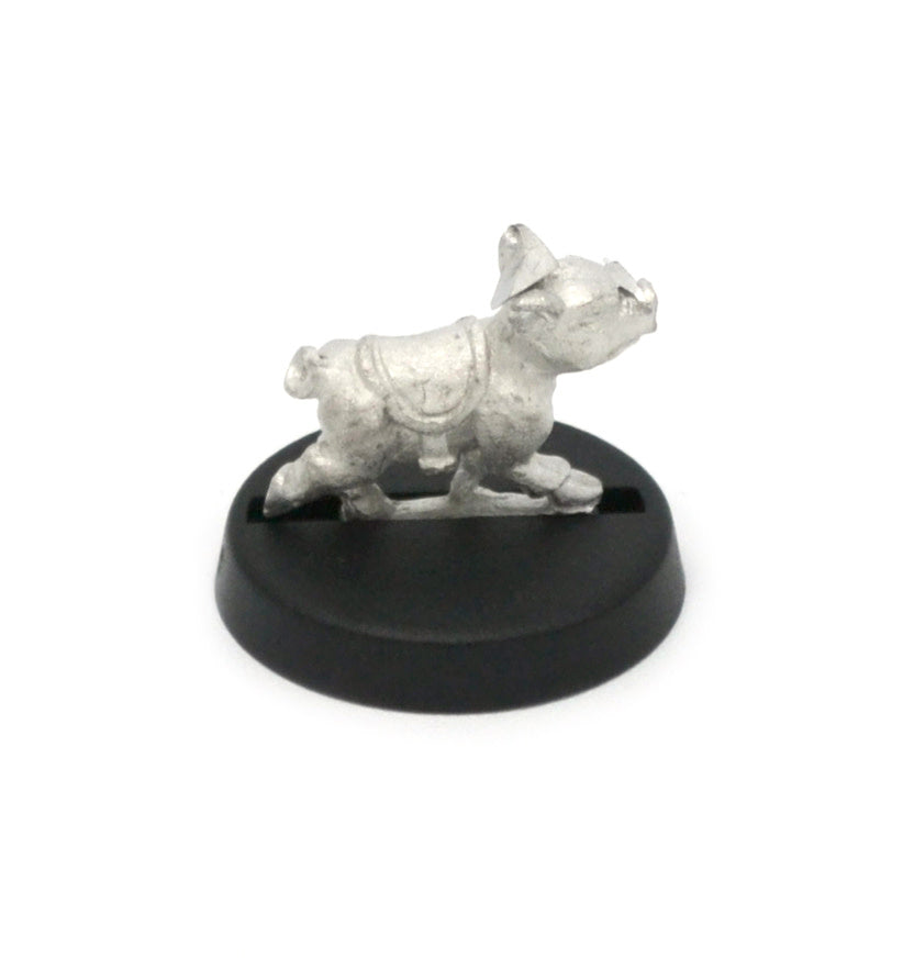Unpainted pewter Tiny Pig with Saddle miniature, 11mm tall, another view
