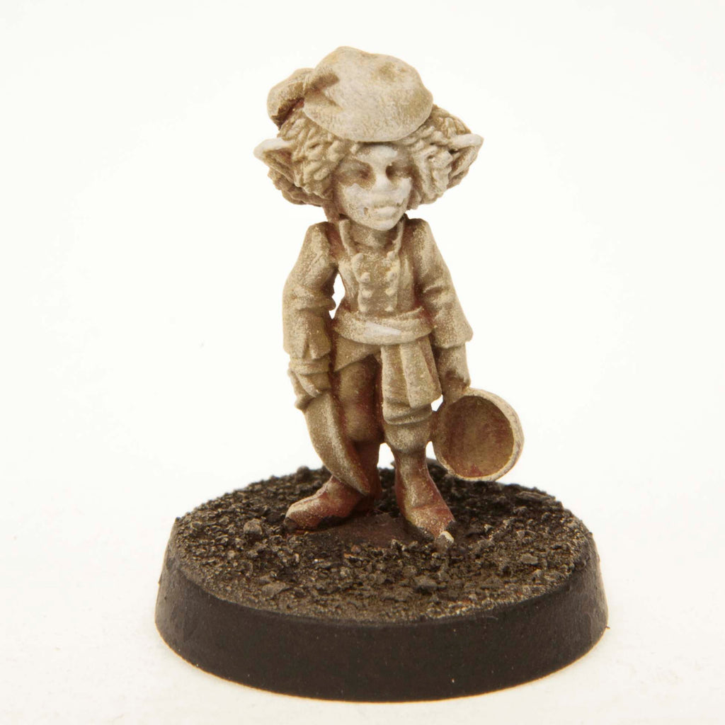 Primed pewter Gnome Chef miniature, 20mm tall, another view