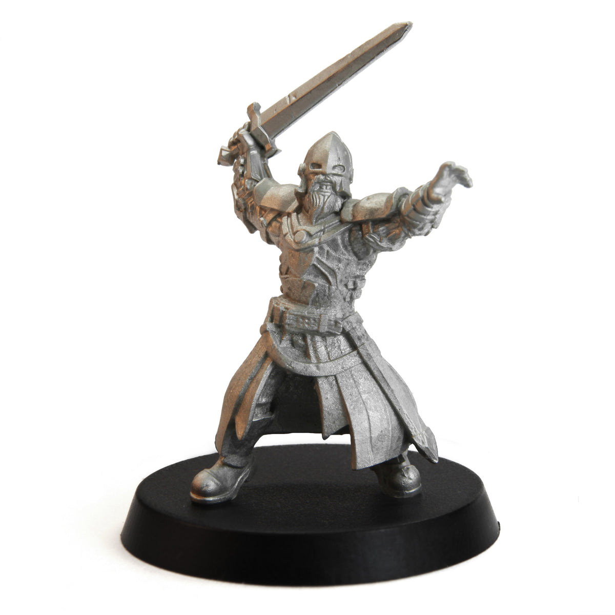 Unpainted pewter Tytantroll Guard Swordsman miniature, 48mm tall