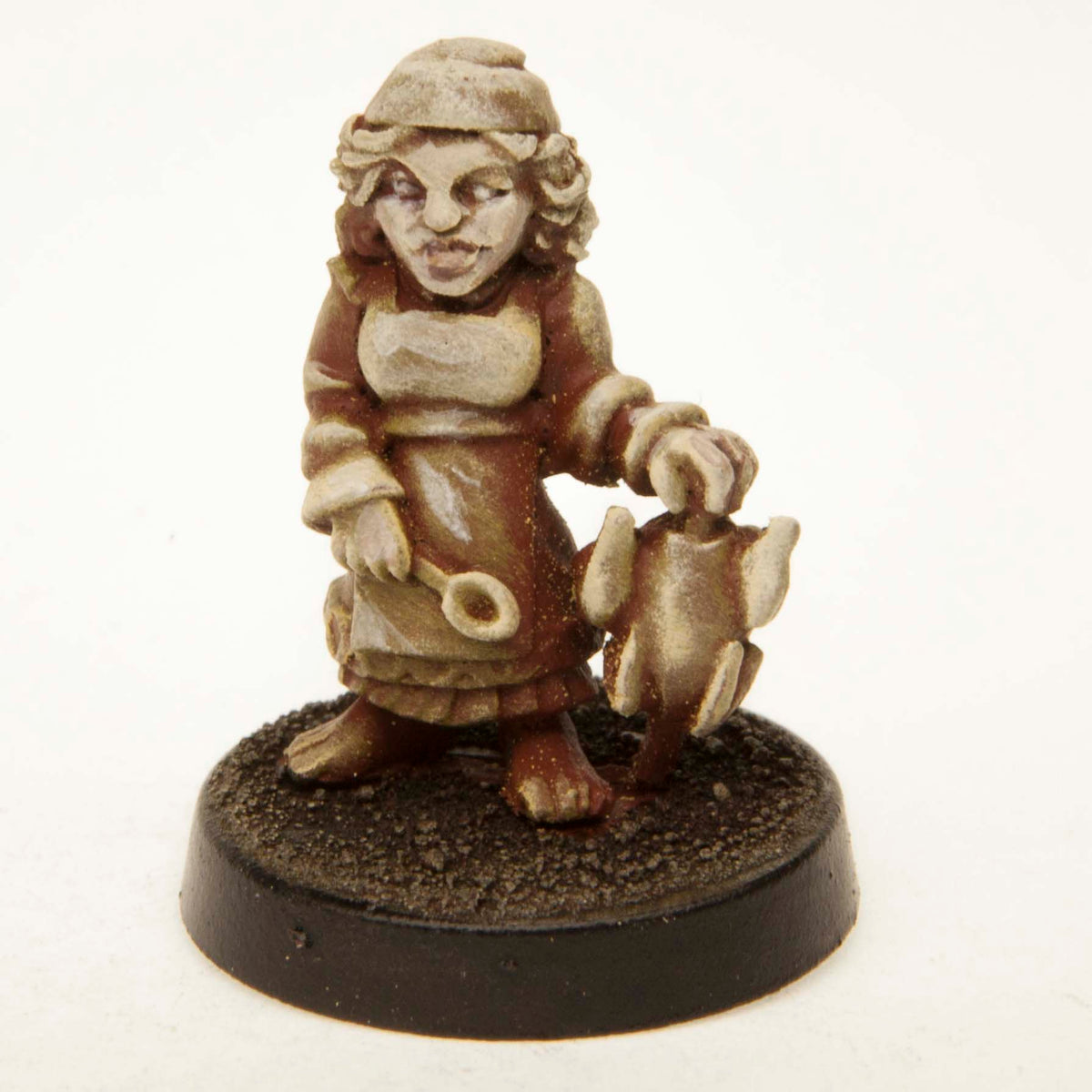 Primed pewter Halfling Cook miniature, 21mm tall