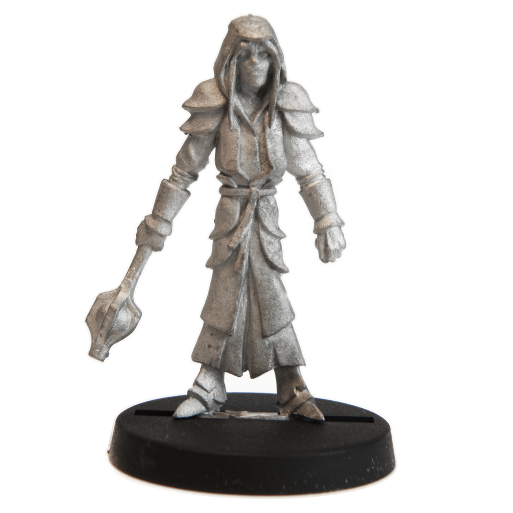 Unpainted pewter Elf Cleric miniature, 35mm tall