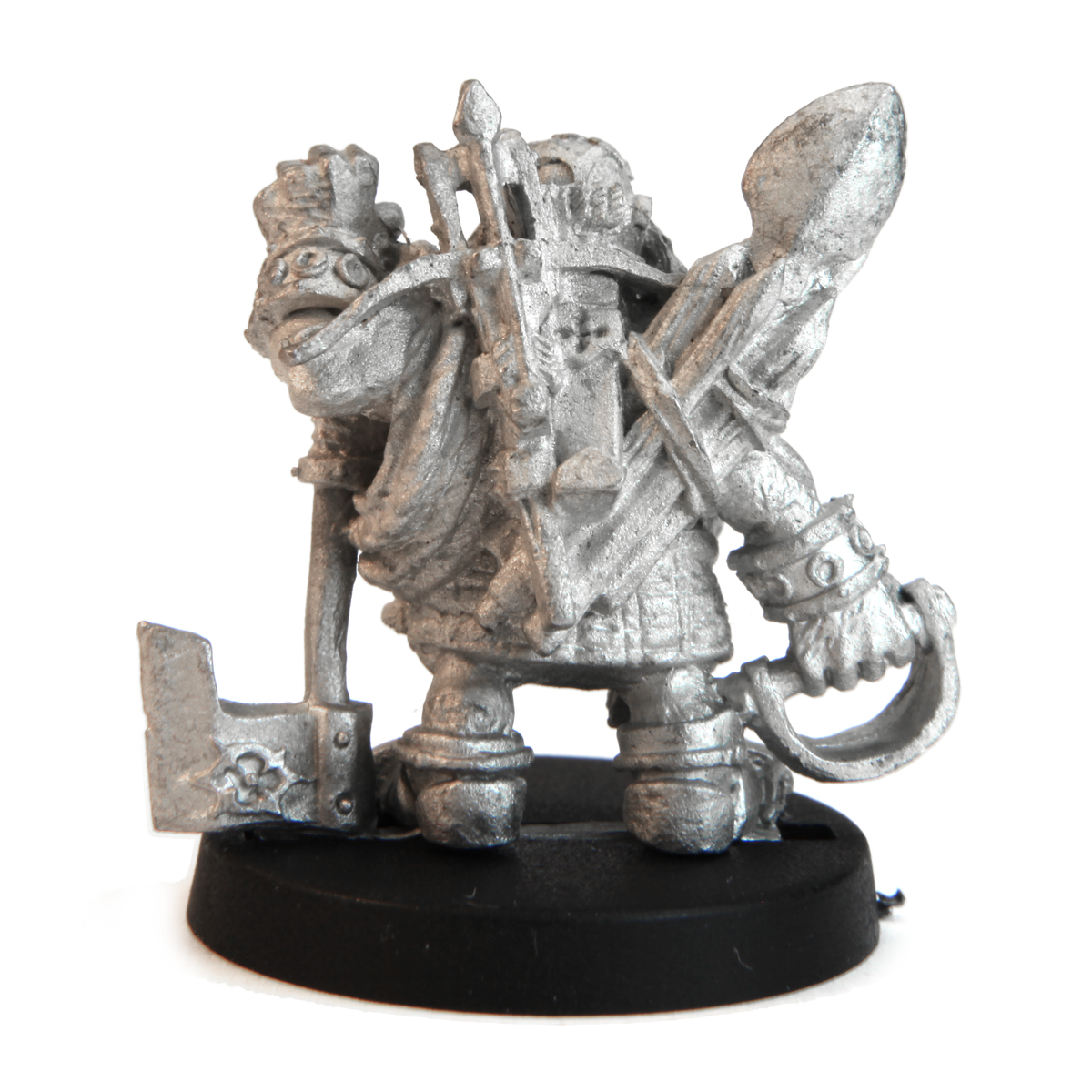 Unpainted pewter Male Dwarf Ranger miniature, 28mm tall, another view