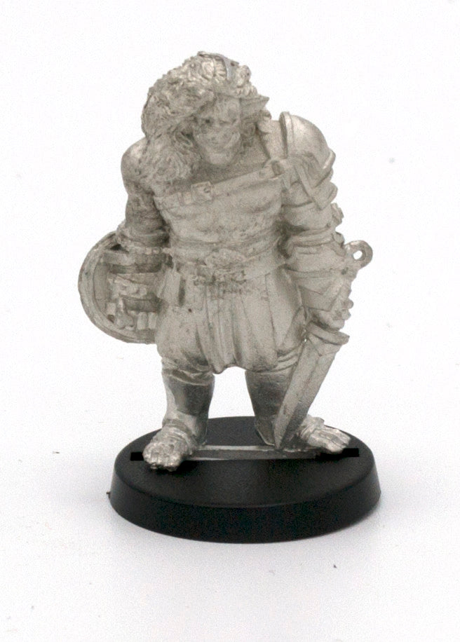 Unpainted pewter Half-Orc Gladiator miniature, 39mm tall