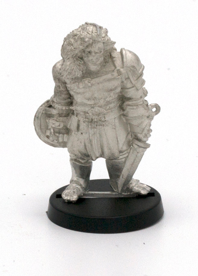 Unpainted pewter Half-Orc Gladiator miniature, 39mm tall, another view