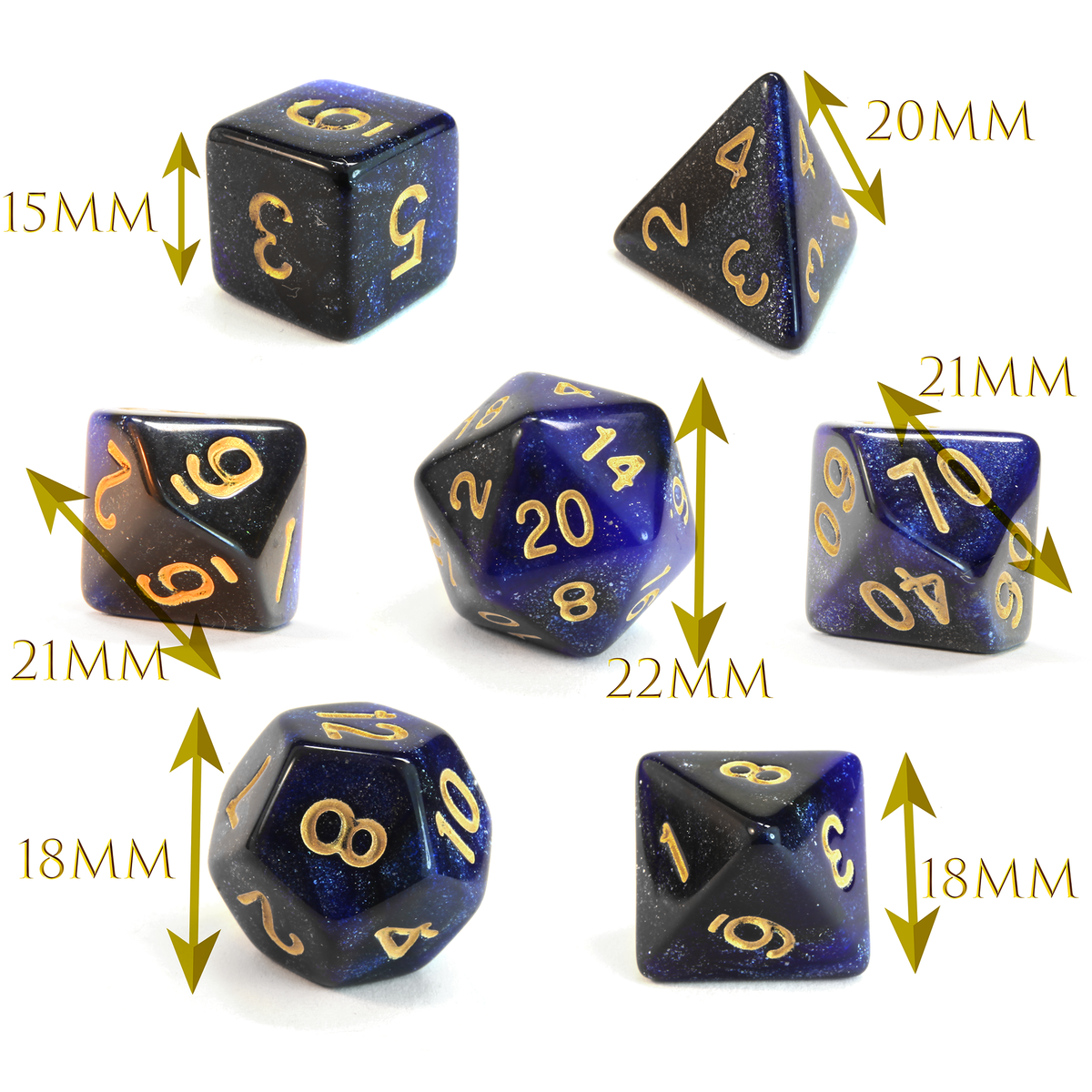 Level 1 Paladin Dice Set Polyhedral Dice (7pcs) Blue and Black Glitter Sparkle Mixed, another view
