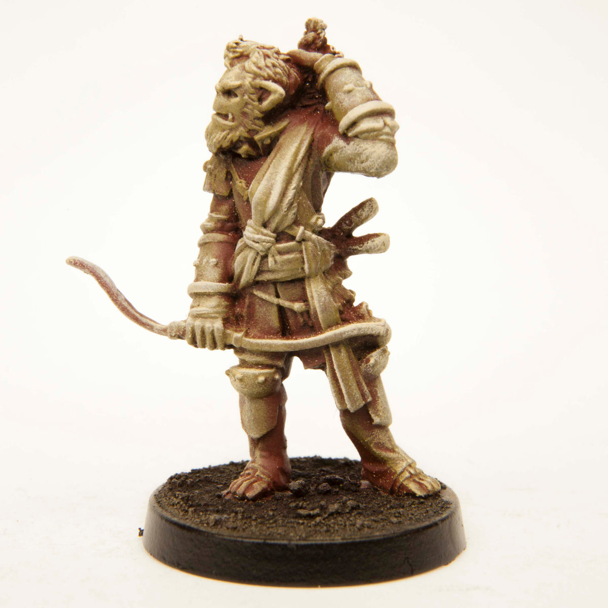 Primed pewter Half-Orc Archer miniature, 35mm tall