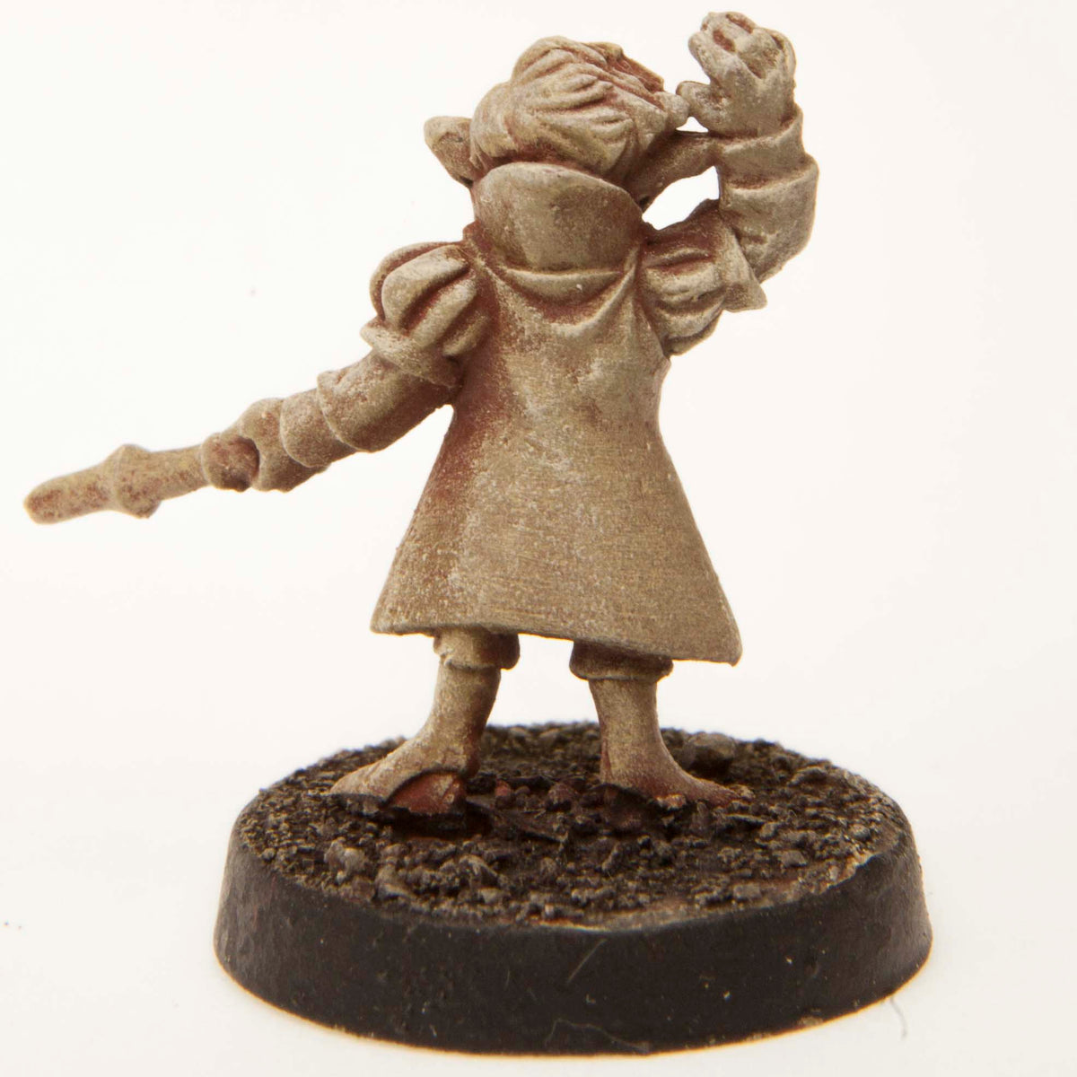 Primed pewter Gnome Illusionist miniature, 23mm tall, another view
